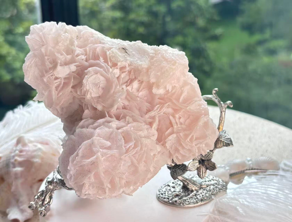 Rose Calcite Flower Cluster – Eternal Blossom Heart Guardian