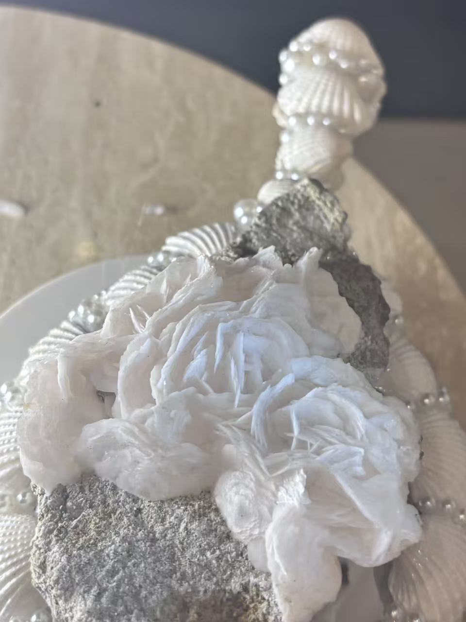 Rose Calcite Flower with Quartz Symbiosis – Blossoming Heart Stone